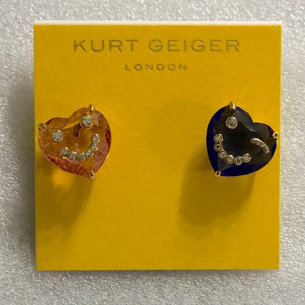 KURT GEIGER Smiley Winky Crystal Hearts Stud Earrings